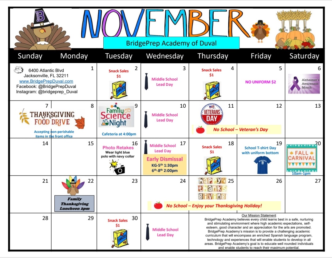 NOVEMBER ACTIVITY CALENDAR